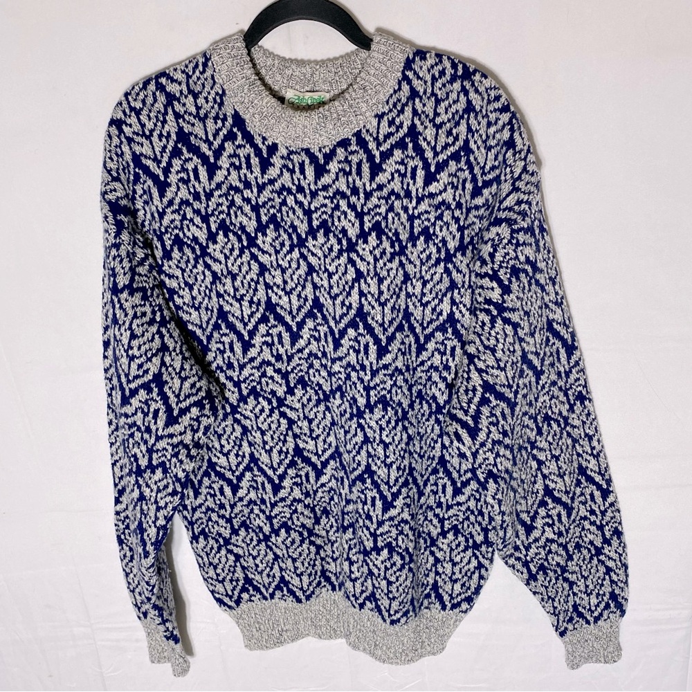 Vintage 90s Ash Creek Trading Grey Blue Cotton Wool Knit Crew Neck Sweater M